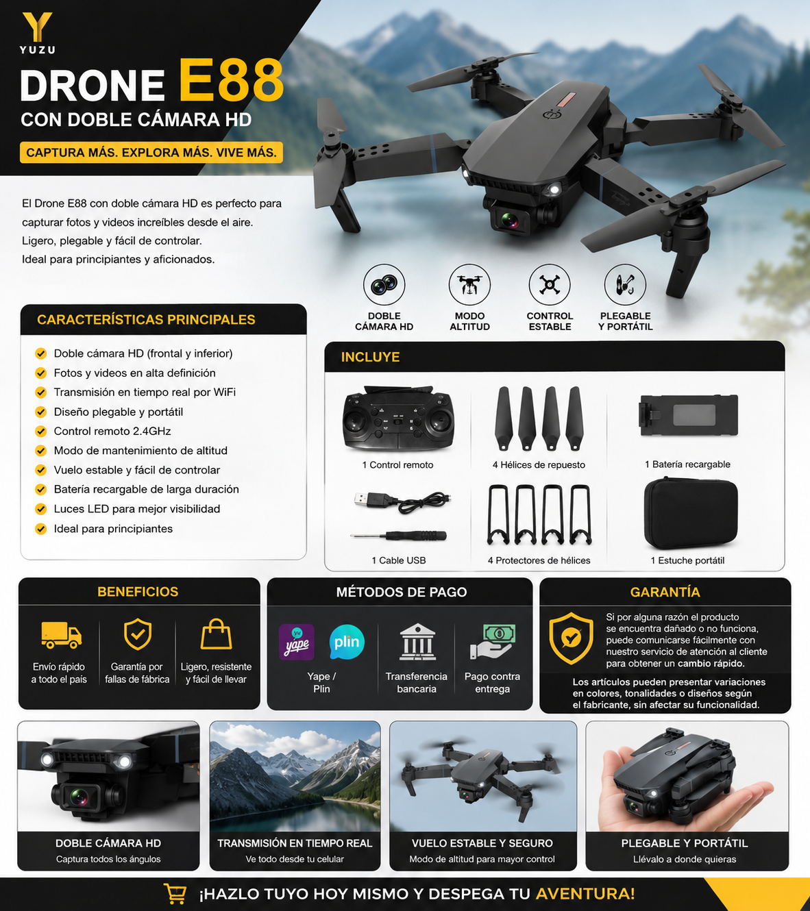 Drone E88 con Doble Cámara HD