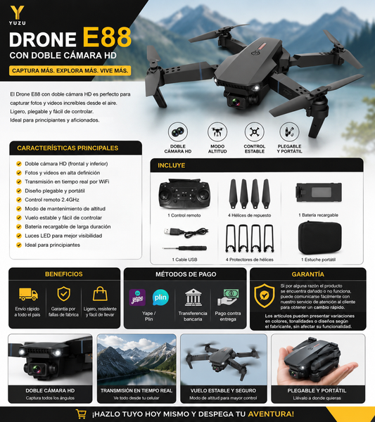 Drone E88 con Doble Cámara HD